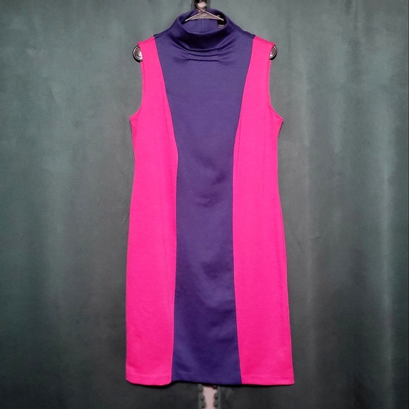Ashley Stewart High Neck Colorblock Sleeveless Shift Dress - Size 12 - Picture 1 of 4